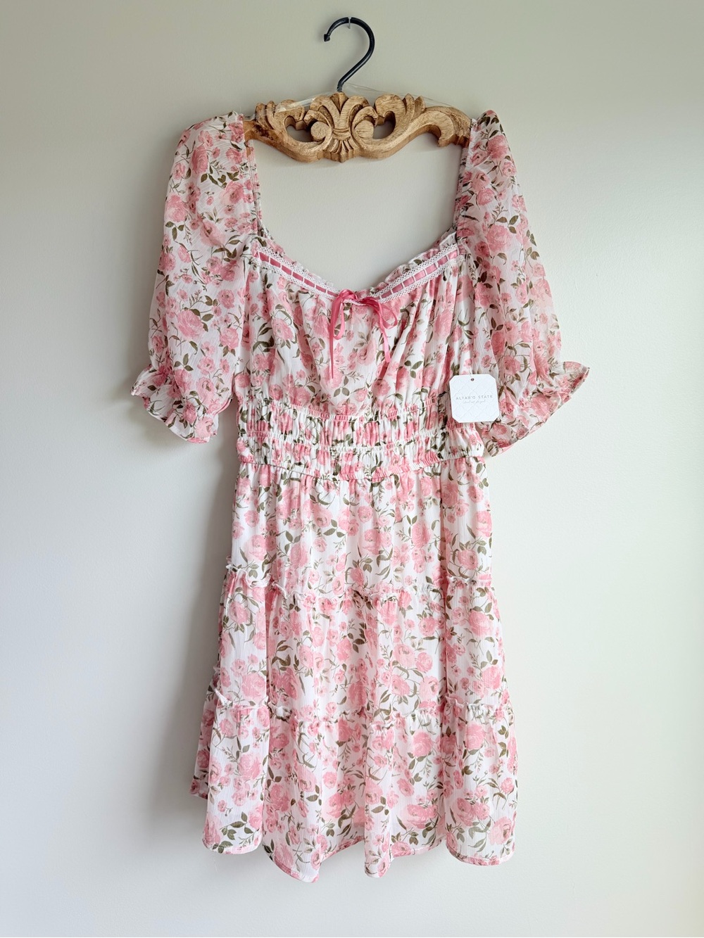 Altar'd State Pink Floral Smocked Mini Dress